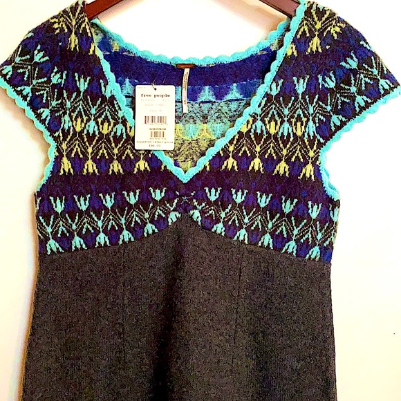 Free People Blue Gray Combo Sweater Dress NWT - Picture 2 of 9